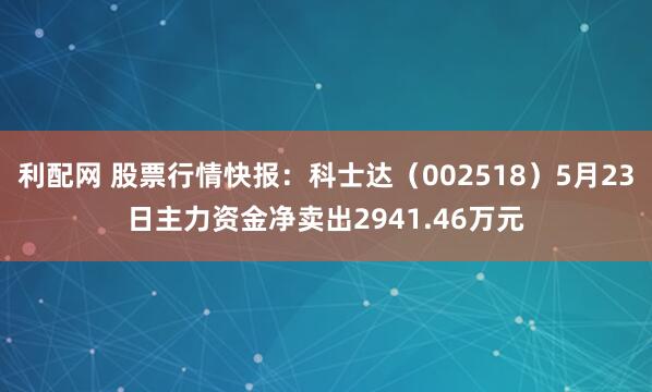 利配网 股票行情快报：科士达（002518）5月23日主力资金净卖出2941.46万元